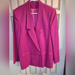 Vintage Wool Blazer Magenta Sz12 Lined Dbl Button Closure Pockets Never Worn